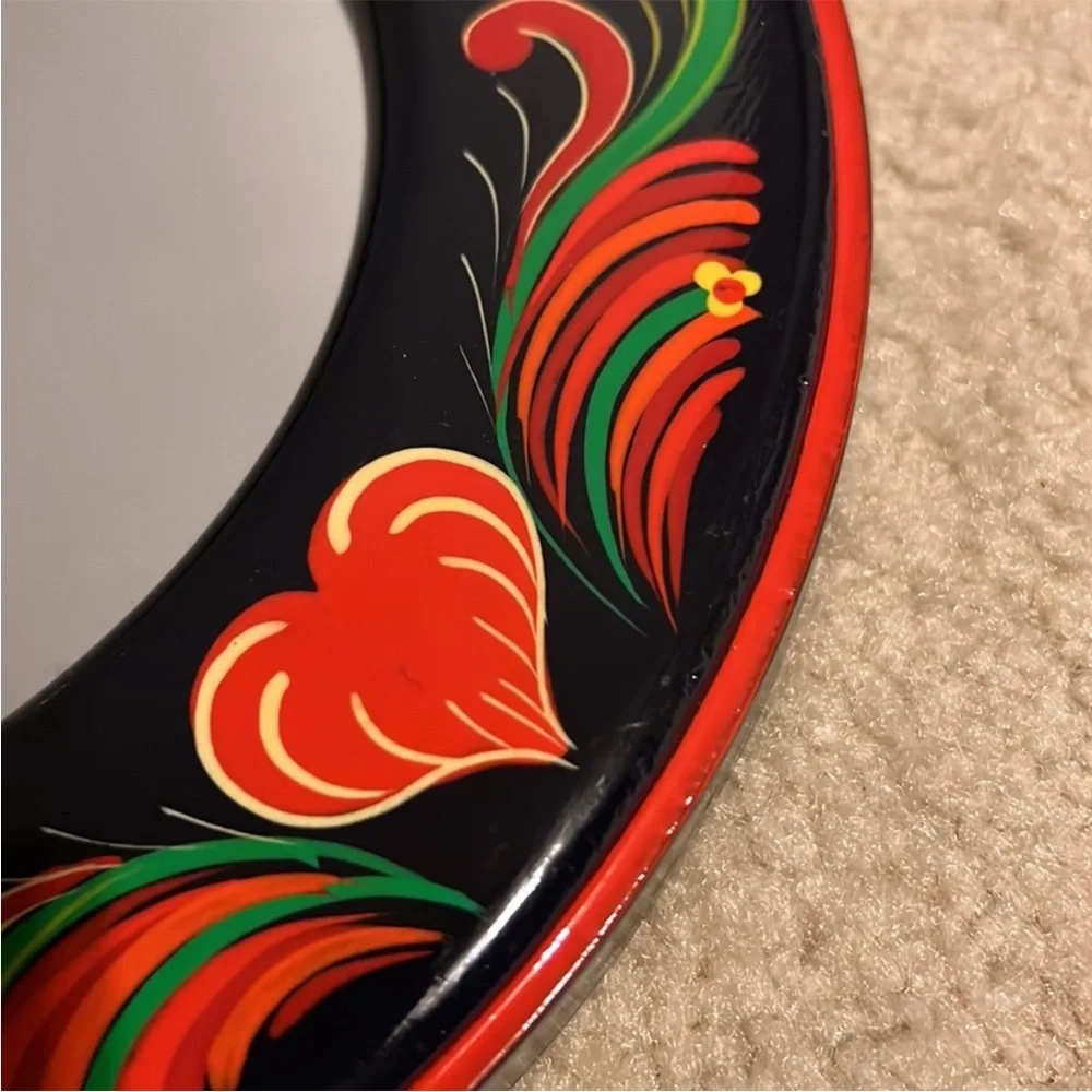 Hungarian Handmade Mirror Hand Painted Navy Blue Base
